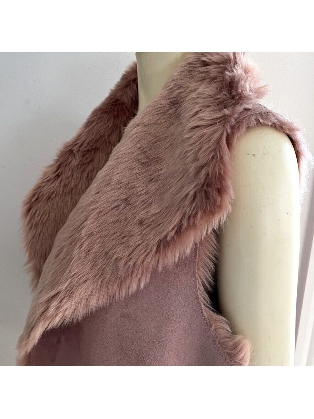NWT Ann Taylor Loft Women’s Reversible Faux Shearling Suede Vest Rosy Mauve XL - Picture 4 of 15